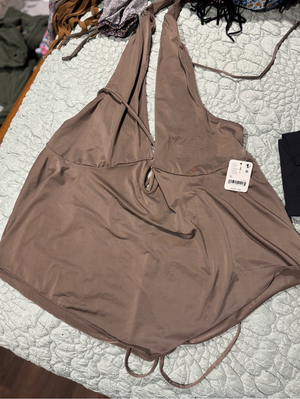 Free People Taupe Halter Camisole with Front Keyhole